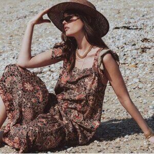 Anthropologie Love The Label Sam Jaipur Maxi Dress Small Square Neck Pockets